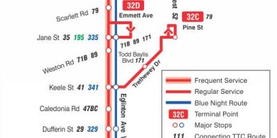 Карта ТТК 32 Эглинтон Уэст автобусного маршрута Торонто