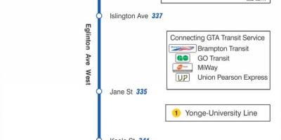 Карта ТТК 332 Эглинтон Уэст автобусного маршрута Торонто