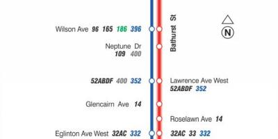 Карта ТТК 7 Батерст автобусного маршрута Торонто